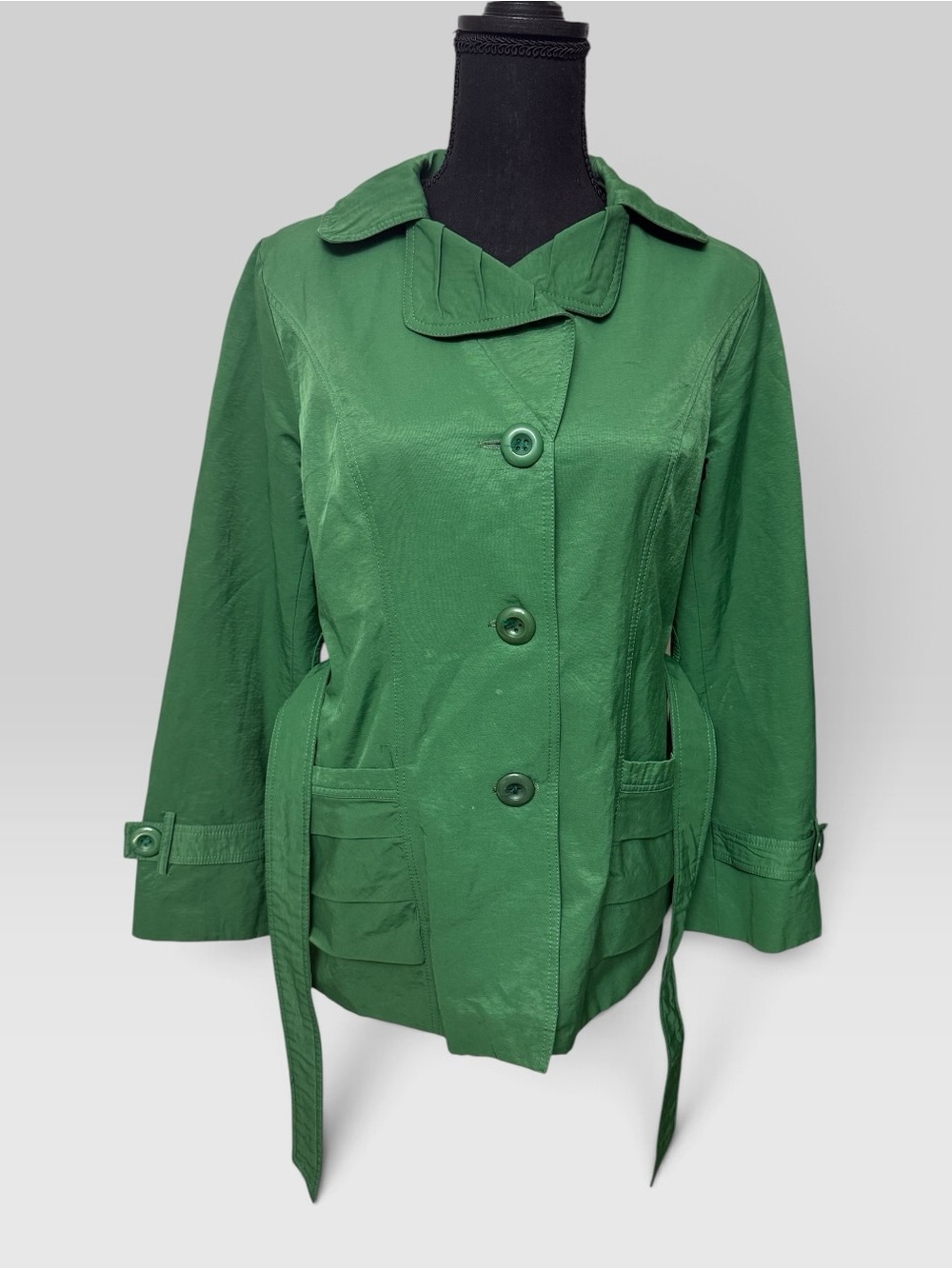 Max Mara Green Belted Utility Jacket Coat Size L Italian Designer